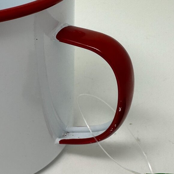 Sleigh Bell Bistro I Love Cocoa Metal Mug Red Rim White Enamel Cup 20 oz Holiday - Picture 8 of 14